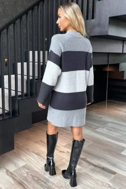 Anthracite And Grey Striped Knitted Dress