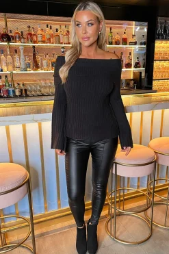 Anthracite Fold Over Bardot Knitted Jumper
