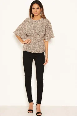 Beige Printed Frill Blouse