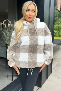 Biscuit Check Drawstring Teddy Hoodie