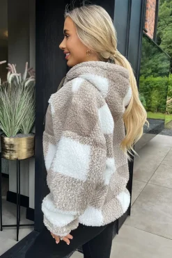 Biscuit Check Pocket Detail Hooded Teddy Jacket