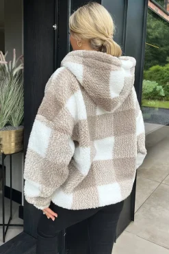 Biscuit Check Pocket Detail Hooded Teddy Jacket