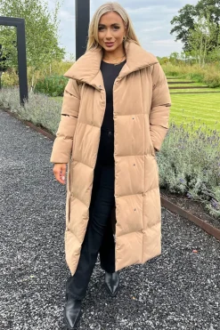Biscuit Tie Waist Quilted Longline Puffer Coat