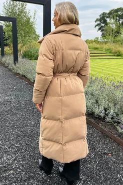 Biscuit Tie Waist Quilted Longline Puffer Coat