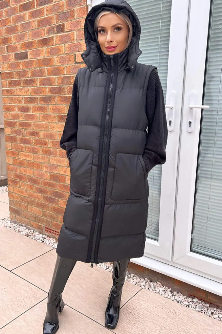 Black 2 in 1 Puffer Coat With Detachable Sleeves