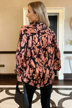 Black Abstract Print Long Sleeved Shirt