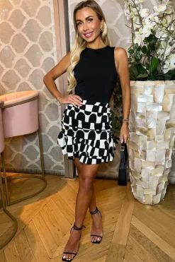 Black And Cream 2 In 1 Ruched Mini Dress