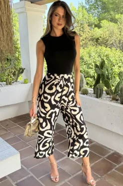 Black And Cream Abstract Print 2 In 1 Culotte Jumpsuit