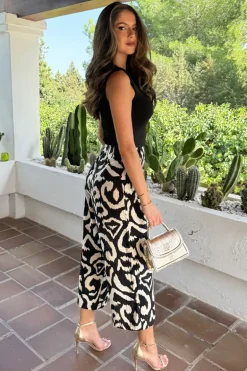 Black And Cream Abstract Print 2 In 1 Culotte Jumpsuit