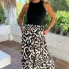 Black And Cream Abstract Print 2 In 1 Smock Midi Dress