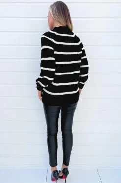 Black And Cream Oversized Stripe Knit Jumper