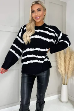 Black And Cream Smudged Stripe Knit Jumper
