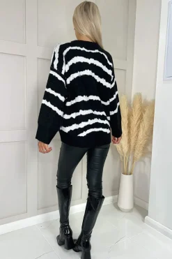 Black And Cream Smudged Stripe Knit Jumper