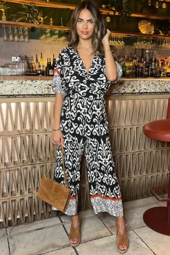 Black And Cream V-Neck Jumpsuit