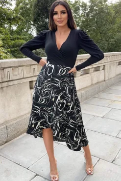 Black And Green 2 in 1 Marble Print Wrap Dress
