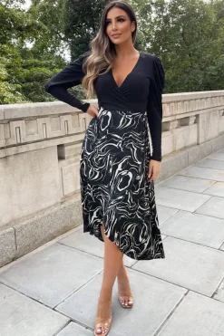 Black And Green 2 in 1 Marble Print Wrap Dress