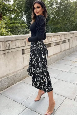 Black And Green 2 in 1 Marble Print Wrap Dress