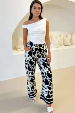 Black And White Abstract Printed Trousers