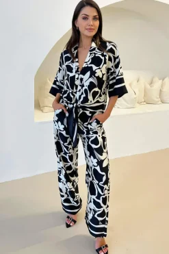 Black And White Abstract Printed Trousers