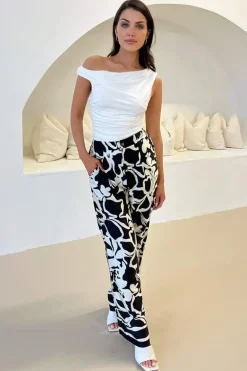 Black And White Abstract Printed Trousers