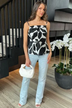 Black And White Leaf Print Cami Top