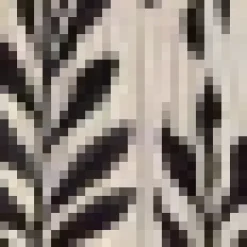 Black And White Leaf Print Tie Neck Shirred Top Smock Midi Dress