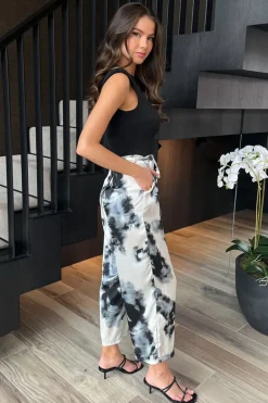 Black And White Marble Print 2 In 1 Belted Jumpsuit