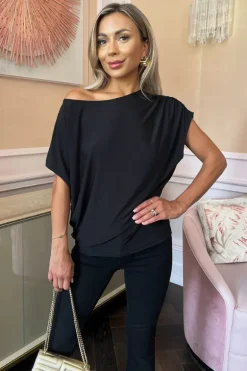 Black Asymmetric Draped Top
