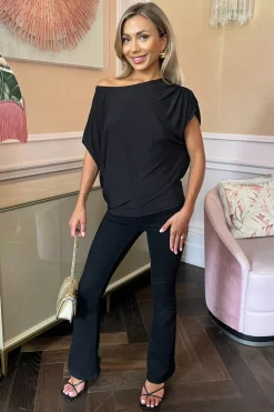 Black Asymmetric Draped Top