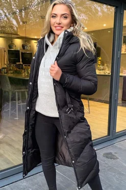 Black Belted Long Puffer Coat