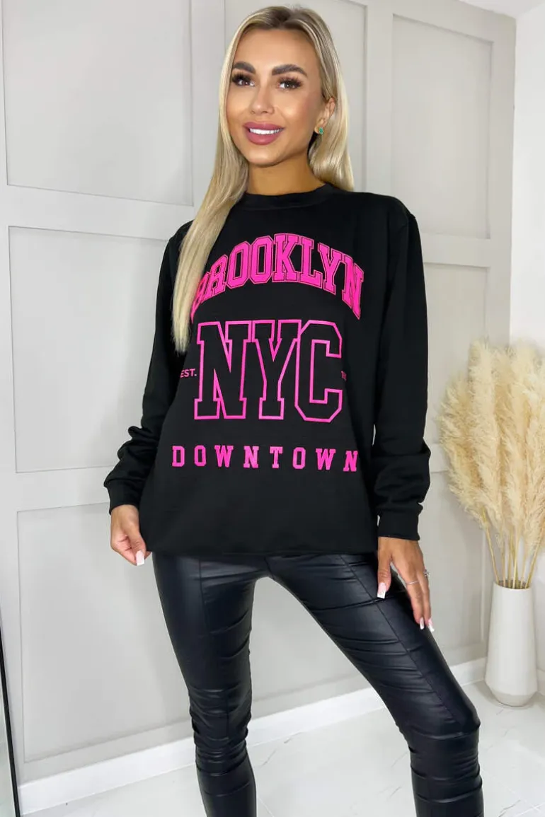 Black Brooklyn Slogan Sweatshirt