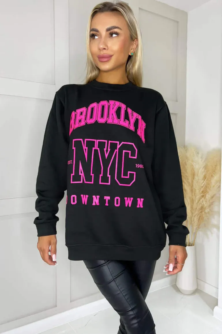 Black Brooklyn Slogan Sweatshirt