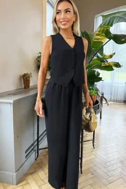 Black Button Front Tailored Waistcoat