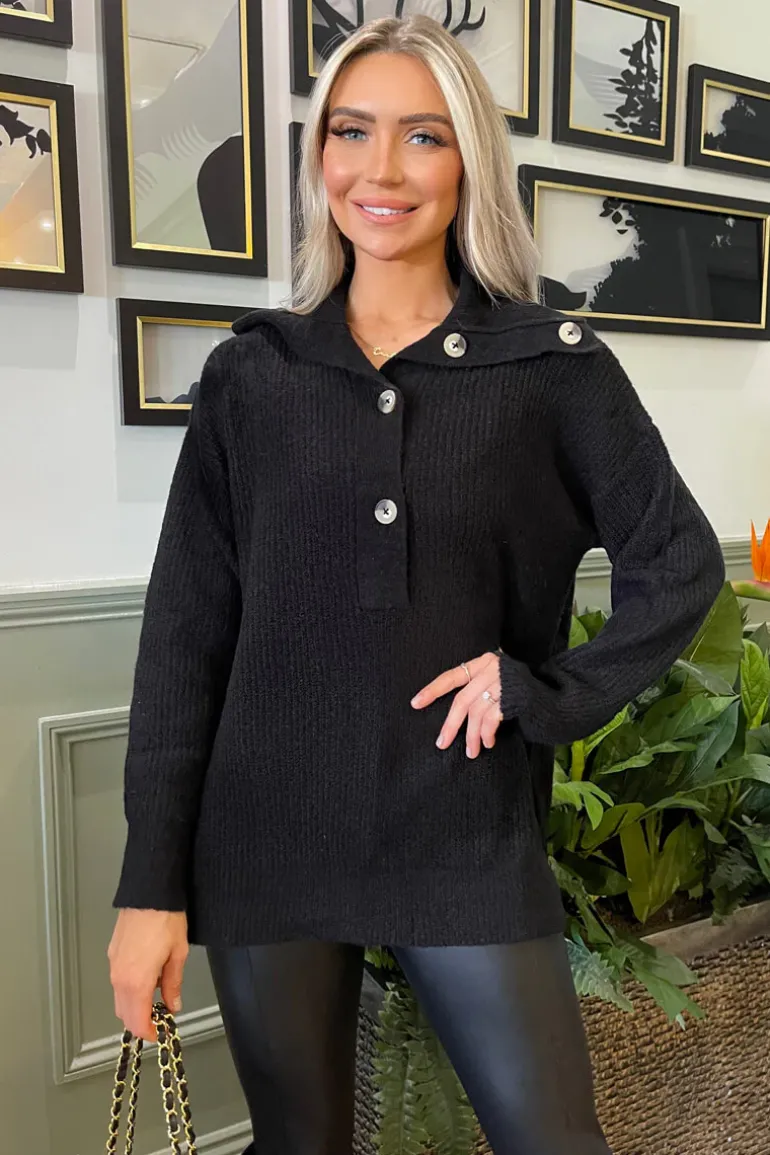 Black Button Up Knit Jumper