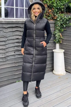 Black Drawstring Waist Puffer Gilet