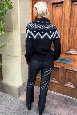 Black Fairisle Mock Neck Knitted Jumper