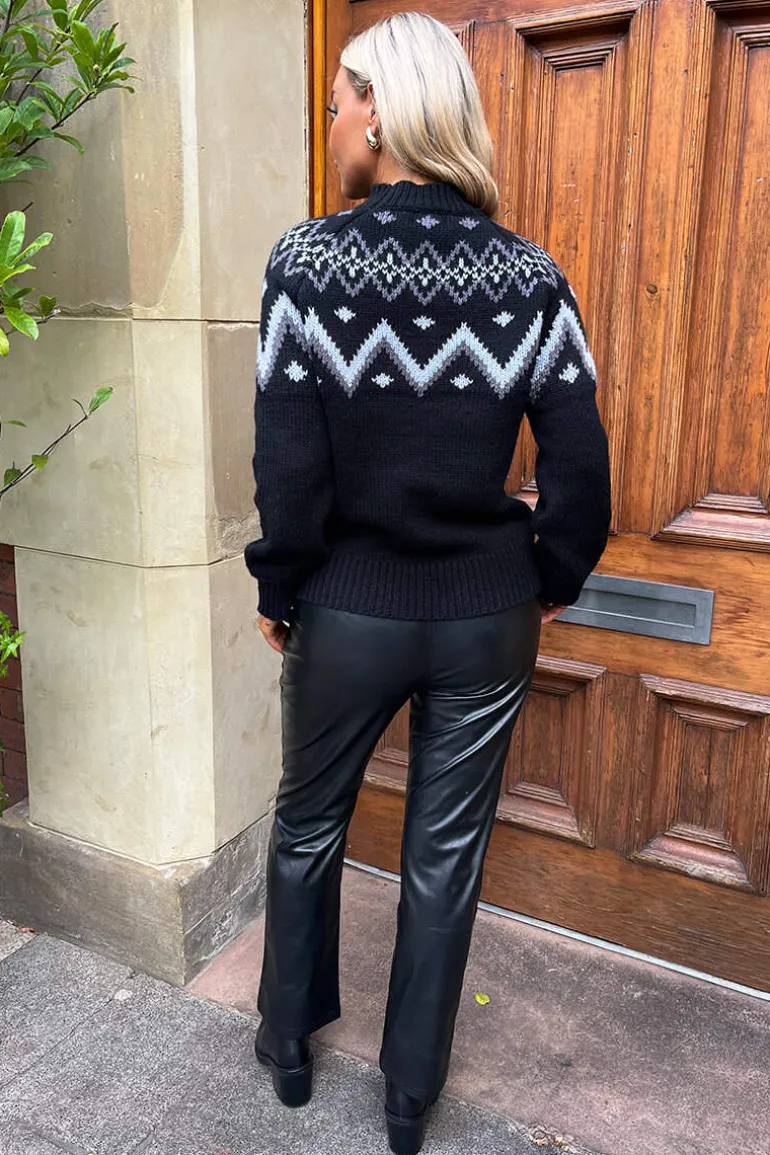 Black Fairisle Mock Neck Knitted Jumper