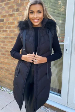 Black Faux Fur Hooded Gilet