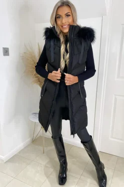 Black Faux Fur Hooded Gilet
