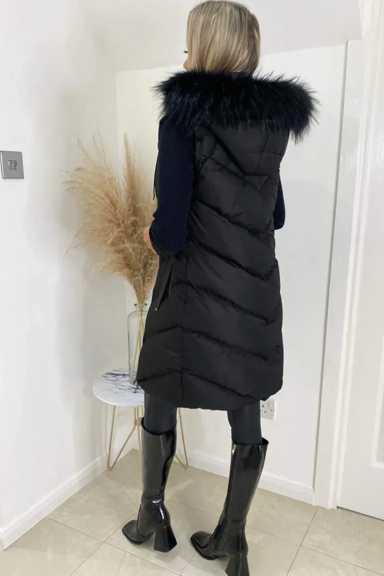 Black Faux Fur Hooded Gilet