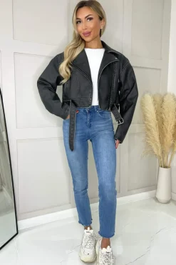 Black Faux Leather Cropped Jacket