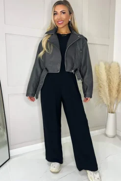 Black Faux Leather Cropped Jacket