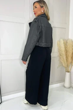 Black Faux Leather Cropped Jacket