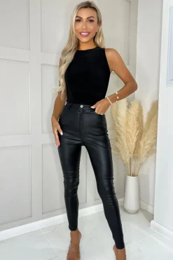 Black Faux Leather Skinny Jeans