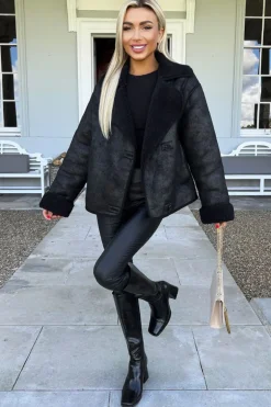 Black Faux Shearling Coat