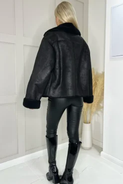 Black Faux Shearling Coat