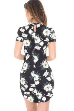 Black Floral Choker Mini Bodycon Dress