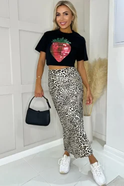Black Glitter Strawberry Print T-Shirt