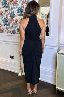 Black Halter Neck Knot Skirt Midi Dress