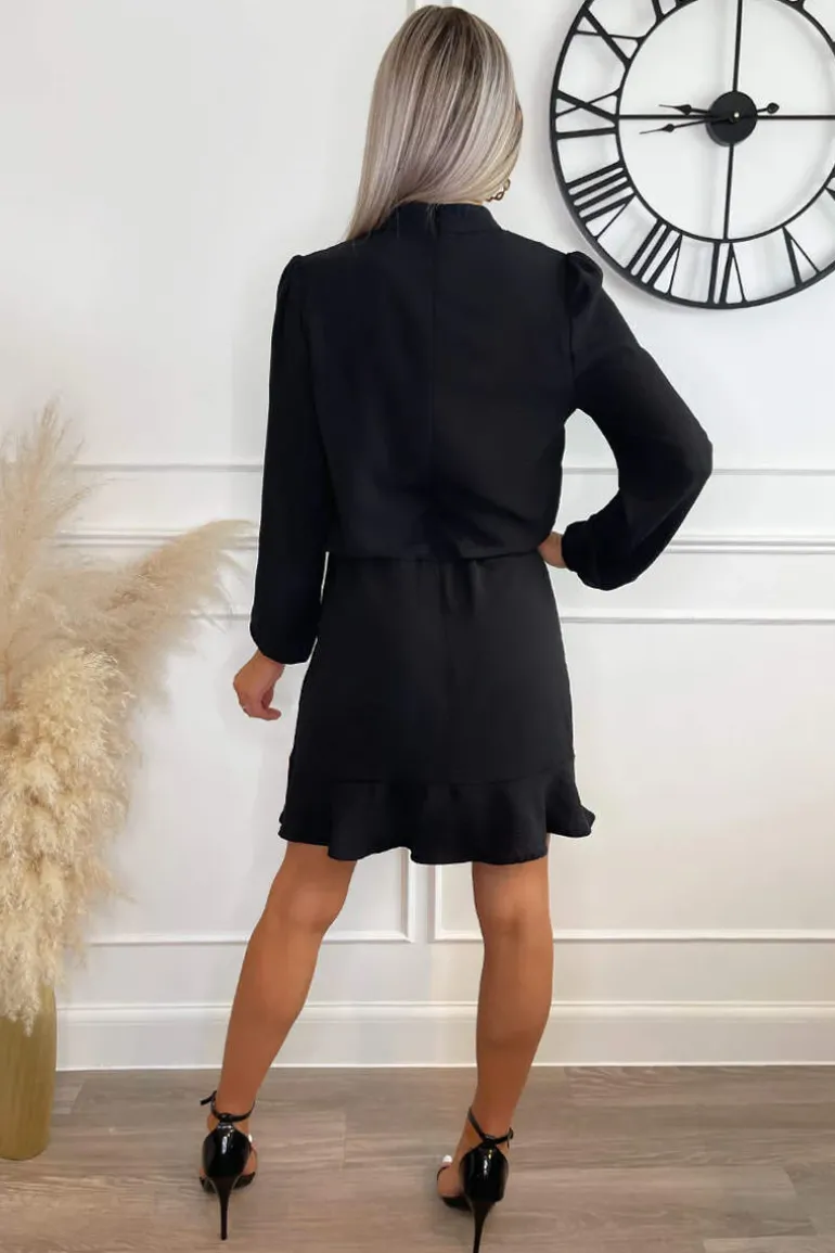 Black High Neck Long Sleeve Mini Dress
